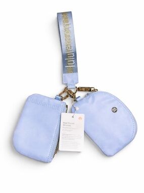 Lululemon Dual Pouch Wristlet Light Blue Gold Strap NWT Mini Coin Pouch